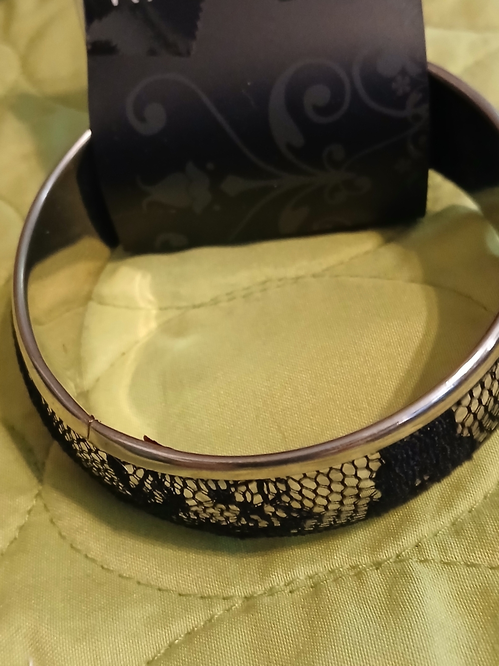 Rampage Black Lace Overlay Bangle with Silver Trim